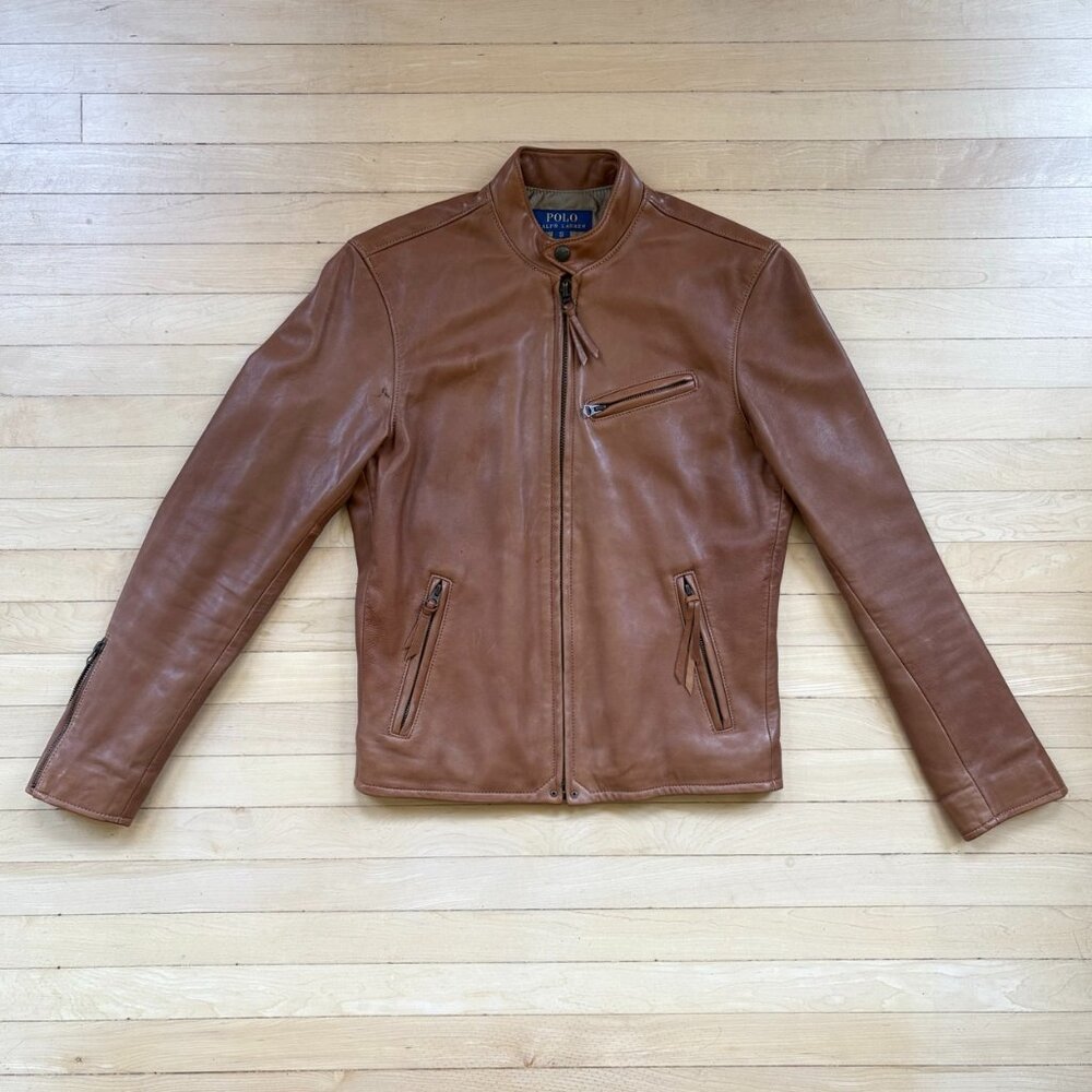 Polo Ralph Lauren Cafe Racer Lambskin Jacket (XS) (Brown/Leather/Motorcycle)